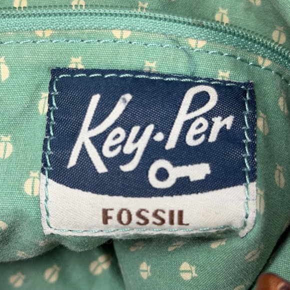 Fossil Quilted Tote Bag Navy Blue Leather Trim Floral Accent Key Charm - Picture 8 of 14